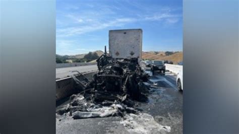 PHOTOS: Big rig catches fire in Marin, causes delays on Hwy 101